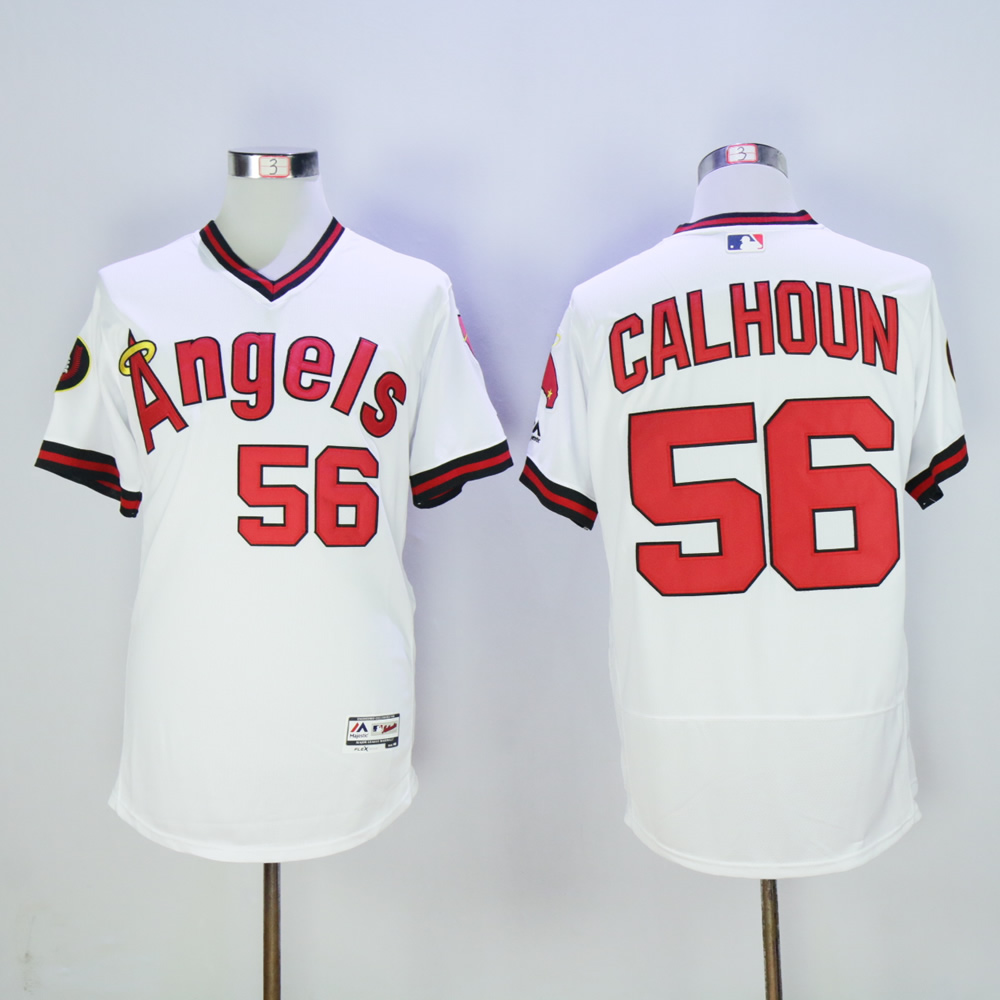 Men Los Angeles Angels 56 Calhoun White Throwback MLB Jerseys